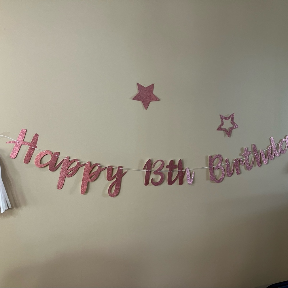 Pink Glitter Happy 13th Birthday Banner